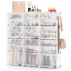 Tagère à Chaussures 8 Niveaux pour 48 paires, Armoire à Chaussure avec Crochet Latéral, Hauteur Réglable, pour Entrée, Couloir, Blanc