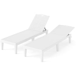 Costway - Lot de 2 Chaises Longues, Bains de Soleil d'Extérieur en pp avec Dossiers Réglables en 4 Positions, Montage Facile, Charge 160 kg, Blanc