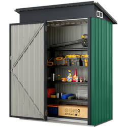 Costway - Abri de Jardin Métal Galvanisé 1,5 ㎡, Cabane Jardin Exterieur 2,5 m³avec Loquet, Toit en Pente, 4 Gants, 2 Trous d'Aérations, Vert