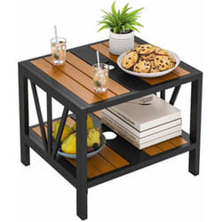 Pied de Parasol Table Base 2 en 1, Table d'Appoint Exterieur avec Trou 4 cm, Tables Basses de Jardin à 2 Niveaux, Étagère de Rangement, 52 x 46 x 45CM