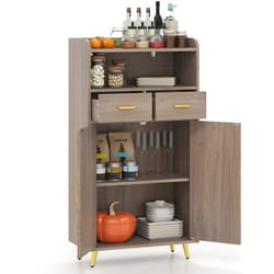 Meuble Salle de Bain Rangement, Armoire Salle de Bain avec 2 Tiroirs Placard à 2 Portes, Compartiment Ouvert, Étagère Réglable, 30 x 60 x 113CM, Gris
