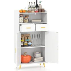 Meuble Salle de Bain Rangement, Armoire Salle de Bain avec 2 Tiroirs Placard à 2 Portes, Compartiment Ouvert, Étagère Réglable, 30 x 60 x 113CM, Blanc