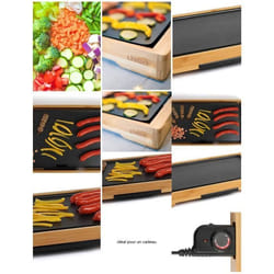 Plancha grill électrique en aluminium et bambou 2200 W Grande surface de cuisson antiadhésive