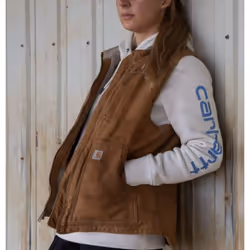 Veste sans manche femme CARHARTT Col doublée - 104224 - Ce gilet pour femmes en toile doublée de molleton, permet de se prému ...