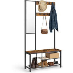 Meuble d'Entrée Vasagle Porte-manteau - Vestiaire - Avec Crochets - Miroir - Banc à Chaussures et Étagères - 36 x 98 x 185 cm - Pour Entrée, Couloir,