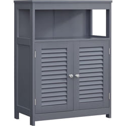 Songmics - Meuble Salle de Bain, Rangement Cuisine sur Pieds, 60 x 30 x 80 cm, avec 2 Portes persiennes, Gris