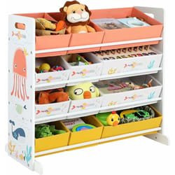 Songmics - tagère pour Jouets, Meuble Enfant avec 12 paniers en Tissu Non-tissé, Organisateur Jeux Livres, pour Salle de Jeux, Chambre, Blanc GKRS04WT