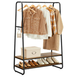 VASAGLE Portant à Vêtement, Porte-manteaux, Armoire, Vestiaire, avec 2 Étagères, 6 Crochets en Forme de S, Cadre en Acier, pour Chambre, Marron