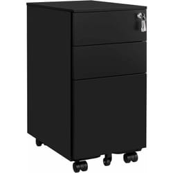 Songmics - Caisson de bureau metal, Caisson de rangement mobile, avec roulettes et serrure, pour documents et dossier suspendu, avec 3 tiroirs, 30 x