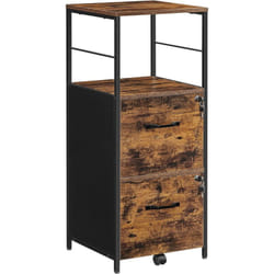 Vasagle - Caisson de Bureau 2 tiroirs, Placard de Rangement, Cadre en Acier, Format A4, Support pour Imprimante, Pieds Réglables, Style Industriel,