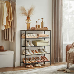 Songmics - vasagle Étagère à Chaussures, Porte-chaussures, Fin, Cadre en Métal, 5 Étagères en Tissu Polyester, pour Entrée, Couloir, Style