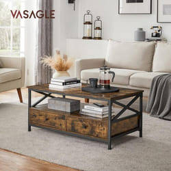 Songmics - vasagle Table Basse, Table de Salon, Buffet Bas, avec 2 Tiroirs et Un Compartiment Ouvert, Cadre en Acier en Forme de x, 100 x 55 x 45 cm,