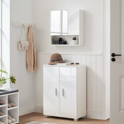 Vasagle - Meuble de Salle de Bain, Double Portes et Dessus Brillants, 2 Étagères Réglables, 60 x 30 x 82 cm, Blanc