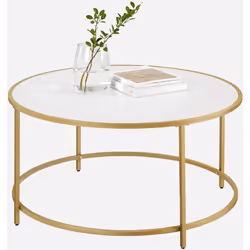 Description générale Cette table basse au design élégant allie un cadre rond doré et un dessus blanc, apportant charme et sty ...