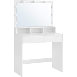 Vasagle - Coiffeuse avec Miroir, 80 x 40 x 140 cm avec led, 2 Tiroirs et 3 Compartiments de Rangement, pas tabouret, Style Moderne, Blanc