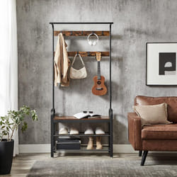 Songmics - vasagle Portemanteau, Vestiaire, Meuble d'Entrée avec Crochets Amovible, Banc et Étagère à Chaussures, 84 x 33,7 x 183 cm, Cadre en métal,