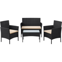 Songmics - Salon de Jardin Extérieur, Ensemble de Mobilier, Surface Tressée en pe, Table et Chaises, pour Terrasse, Jardin, Balcon, Noir et Taupe