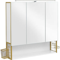 Songmics - Armoire Murale avec Miroir, Meuble de Salle de Bain avec Lampe led, Placard 3 Portes, avec Étagère Réglable, Porte Sèche-Cheveux, Pot,