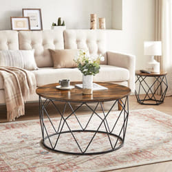 Vasagle - Table Basse Ronde, Meuble de Salon, Cadre en Acier, pour Salon, Chambre, Bureau, Style Industriel, Marron Rustique et Noir par songmics