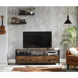 Songmics - Meuble tv pour Télévision jusqu'à 65 Pouces, Banc Télé avec 3 Tiroirs, 40 x 147 x 50 cm - Marron Rustique et Noir
