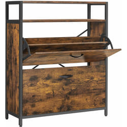Vasagle - Meuble à Chaussures avec 2 Abattants, Meuble de Rangement, Compartiment Ouverts, Séparateurs Réglables, pour Entrée, 10-16 Paires, 80 x 30