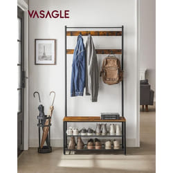 Songmics - vasagle Portemanteau, Meuble d'Entrée, Vestiaire, Portant, avec Banc et Étagères à Chaussures, Crochets, Cadre en Métal, Hauteur 175 cm,