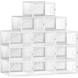 Boîte à Chaussures Transparent, Lot de 12, Boîte de Rangement, Pointure 44, Empilables, pour Collections de Baskets, Talons Hauts, Transparent et