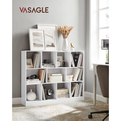 Vasagle - Bibliothèque, Étagère Rangement, Meuble pour Dossier, avec 8 Casiers Ouvers et 3 Compartiments, pour Bureau, Chambre, Salon, Blanc par