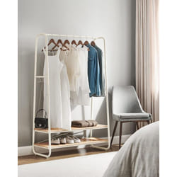 Vasagle - Portant à Vêtement, Porte-manteaux, Armoire, Vestiaire, avec 2 Étagères, 6 Crochets en Forme de s, Cadre en Acier, pour Chambre, Couleur