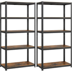 Lot de 2 Rayonnage Étagères charge lourde métallique 180 x 90 x 40 cm, 5 niveaux Noir et Marron Rustique GLR040B12