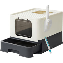 Songmics - Bac à Litière Fermé pour Chat, Maison de Toilette, Plateau Amovible, Pelle, Brosse, pour Grand Chat, Capacité de Charge 15 kg,
