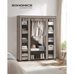 Songmics - Armoire de Rangement en Tissu, Penderie avec Housse, Placard, Garde-Robe, 45 x 150 x 175 cm, 12 Compartiments, Cadre en Métal, pour