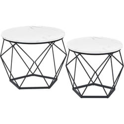 Table Basse Ronde, Lot de 2, Table d’Appoint, Bout de Canapé, Style Moderne, Plateau Amovible, Cadre en Acier, pour Salon- Blanc et Noir
