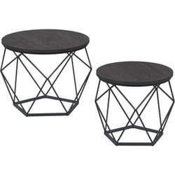 Songmics - Table Basse Ronde, Lot de 2, Table d'Appoint, Bout de Canapé, Style Moderne, Plateau Amovible, Cadre en Acier, pour Salon - Noir
