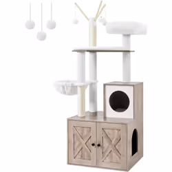 Description générale Fabriqué en sisal naturel durable, cet arbre à chat 2-en-1 combine un espace pour jouer et un cache-liti ...