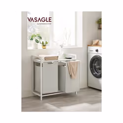 Songmics BLH201W01, 92 L, Rectangulaire, Panneaux MDF, Oxford, Acier, Blanc, 330 mm, 730 mm