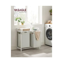 Songmics - Panier à Linge, Corbeille à Linge Sale, Rangement 2 Compartiments, 2 Sacs Amovibles en Tissu Oxford, Étagère, Cadre en Métal, 2 x 46L, 73