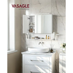 Songmics - Armoire Murale avec Miroir, Meuble de Salle de Bain avec Lampe led, avec Câble, Placard 3 Portes, Étagère Réglable, Porte Sèche-Cheveux,