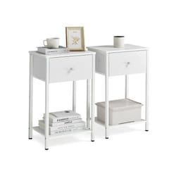 Table de Chevet, Lot de 2, Table d'Appoint avec Tiroir en Tissu, avec Étagère de Rangement, 38 x 28 x 61 cm, Blanc