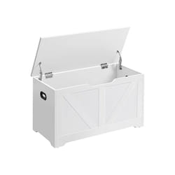 VASAGLE Coffre de Rangement, Banc Chaussures, Meuble Entrée, avec 2 Charnières de Sécurité, Imitation Grange, 40 x 80 x 46 cm, pour Couloir, Chambre,