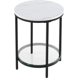 Table d'Appoint, Petite Table Ronde à 2 Niveaux, Table de Nuit, en Panneau d'Aggloméré et Verre, pour Salon, Chambre, Bureau, Petit Espace, Style