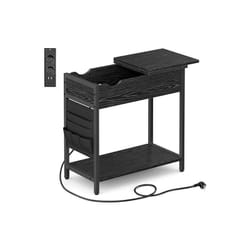 Vasagle Table d'Appoint, Petite Table de Chevet avec Multiprise, Étroite, avec Ports usb, Pochette de Rangement, pour Salon, Chambre, Noir Boisé