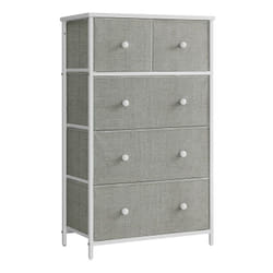 Commode avec 5 Tiroirs en Tissu, Style Industriel, 56 x 30 x 93 cm, Meuble de Rangement, Gris Clair et Blanc - Songmics