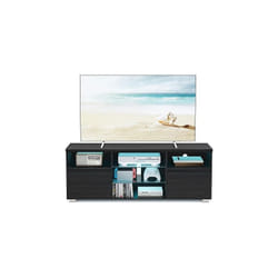 Songmics - vasagle Meuble tv avec led, Table Télé Moderne pour les Téléviseurs jusqu'à 70 Pouces, avec Étagères Ouvertes en Verre, 2 Placards avec