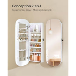 Songmics - Armoire à Bijoux, Miroir Mural avec led et Serrure, Miroir Psyché avec Plusieurs Compartiments, pour Boucles d'Oreilles, Colliers, Surface