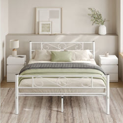 VASAGLE Lit 160 x 200 cm, Lit Double, Lit 2 Places, en Métal, pour Petits Espaces, Chambre d’Amis, Chambre Ado, Blanc
