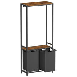 Songmics - vasagle Panier à Linge Double, Corbeille Linge Sale, avec 2 Étagères de Rangement, Barre de Suspension, 2 Sacs Amovibles, 2 x 46 l, 73 x