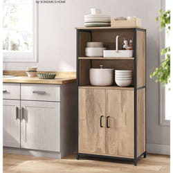 Buffet de cuisine avec 2 Compartiment et 2 portes, 60 x 35 x 124,5 cm, Meuble de Rangement, Cadre en Acier, Couleur Chêne Marron et Noir
