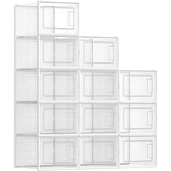Songmics - Boîtes à Chaussures, Lot de 12, Rangement Chaussures, Pliable, pour Pointure jusqu'à 46, Transparent et Blanc LSP12MWT