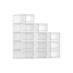 Songmics - Boîtes à Chaussures, Lot de 12, Rangement Chaussures, Pliable, pour Pointure jusqu'à 44, Transparent et Blanc